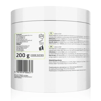 APIS ACNE-STOP Maska algowa dla cery trądzikowej z bambusem, zieloną herbatą i czarnym błotem z Morza Martwego / 200 g