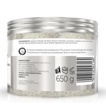 APIS INSPIRATION Wygładzająca sól do kąpieli z minerałami z Morza Martwego, algami morskimi i drobinkami kokosa / 650 g