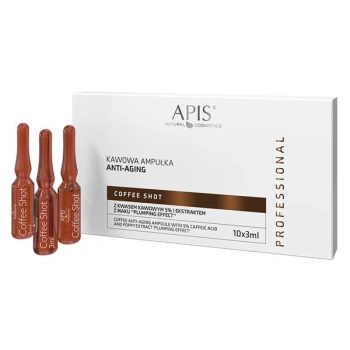 APIS COFFEE SHOT Kawowa ampułka anti-aging z kwasem kawowym 5% i ekstraktem z maku ‘’Plumping effect’’ / 10 x 3 ml