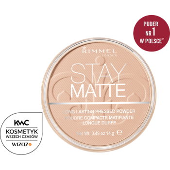 RIMMEL PUDER MATUJĄCY STAY MATTE W KAMIENIU Z KONTROLĄ BŁYSZCZENIA DO 5H I NIEZATYKAJĄCY PORÓW